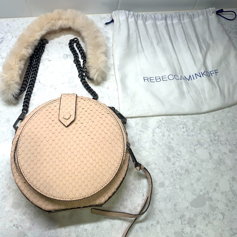 Rebecca Minkoff cream round bag with fur!